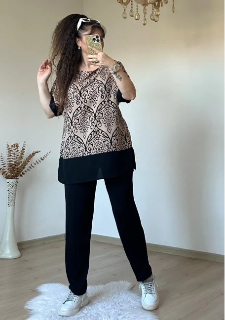 Şal Desen Dokuma Takım Somon Renk