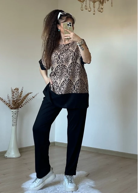 Şal Desen Dokuma Takım Somon Renk