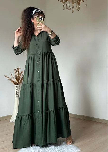 Salaş Gömlek Elbise Haki