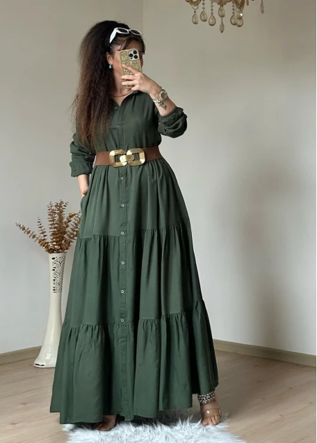 Salaş Gömlek Elbise Haki