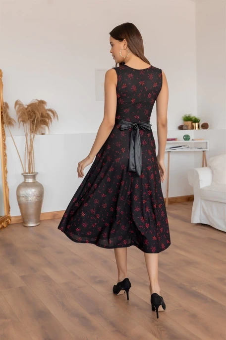 Sıfır Kol Kar Tanesi Desenli Krep Elbise