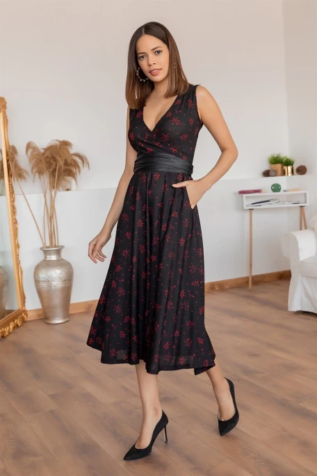 Sıfır Kol Kar Tanesi Desenli Krep Elbise