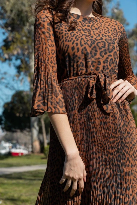 Şifon Leopar Elbise kahverengi