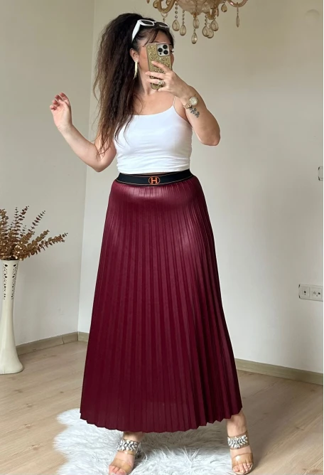 Spor Pileli Etek Bordo