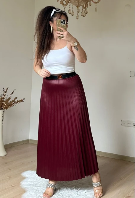 Spor Pileli Etek Bordo