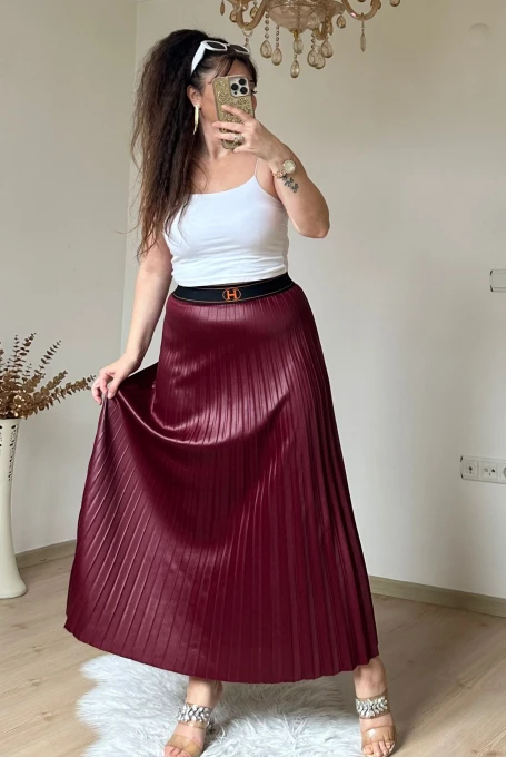 Spor Pileli Etek Bordo