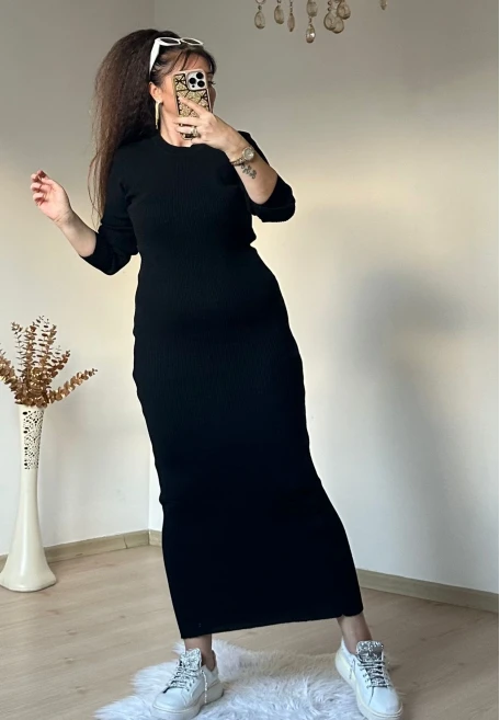 Süveterli Elbise Takım Siyah