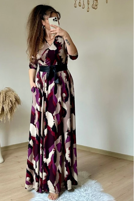 Tam Boy Baskı Desen Elbise