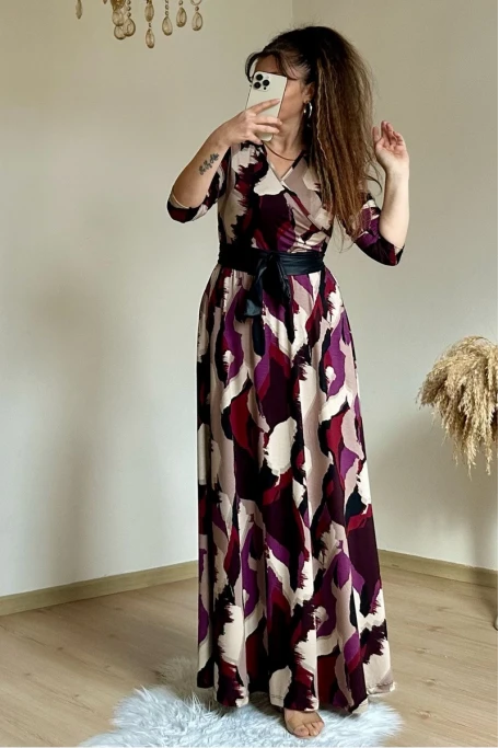 Tam Boy Baskı Desen Elbise