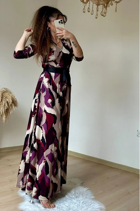 Tam Boy Baskı Desen Elbise