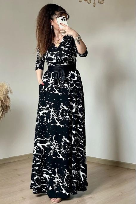 Tam Boy Beyaz Desen Elbise