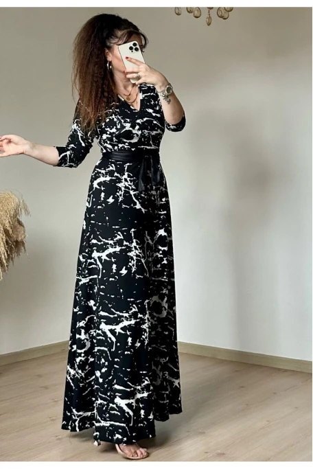 Tam Boy Beyaz Desen Elbise