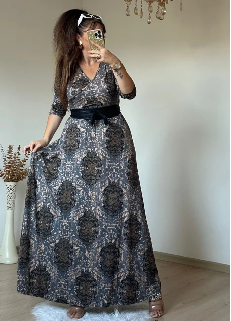 Tam Boy Füme Desen Elbise