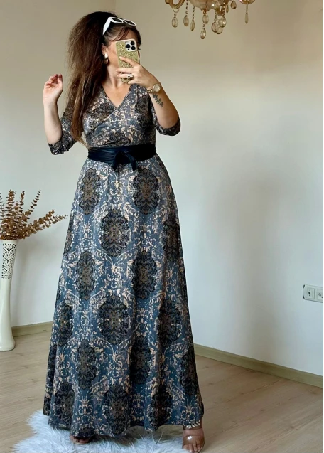 Tam Boy Füme Desen Elbise