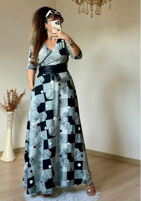 Tam Boy Halka Desen Süet Elbise