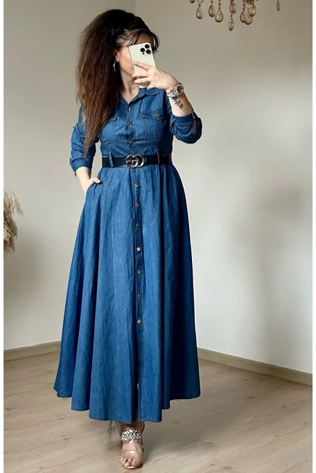 Tam boy kemerli kot elbise