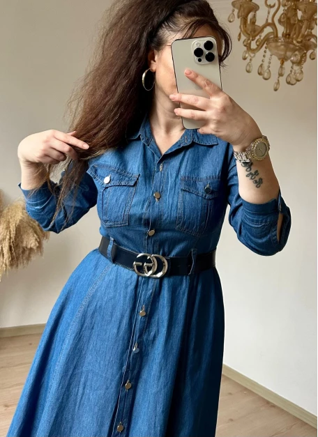 Tam boy kemerli kot elbise