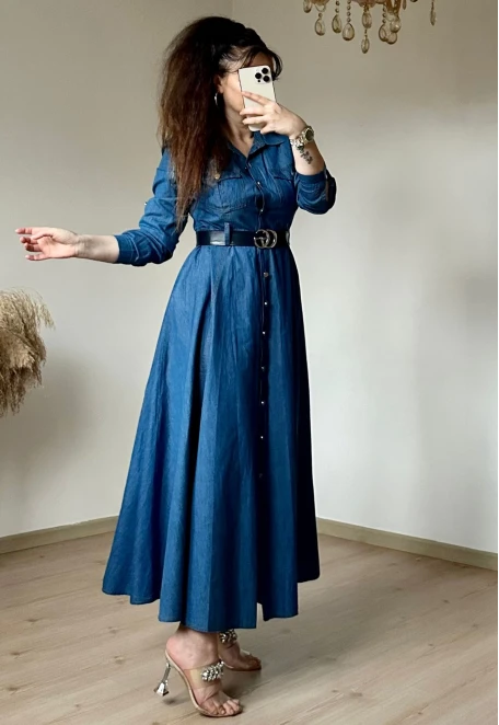 Tam boy kemerli kot elbise