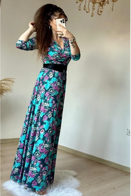 Tam Boy Yeşil Çiçek Elbise