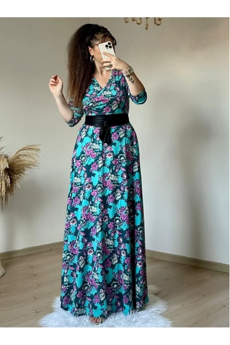 Tam Boy Yeşil Çiçek Elbise