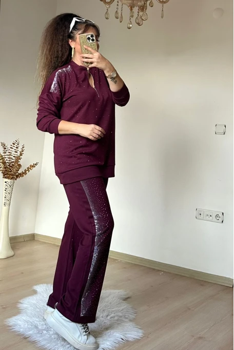 Tasarım Taşlı Takım Bordo