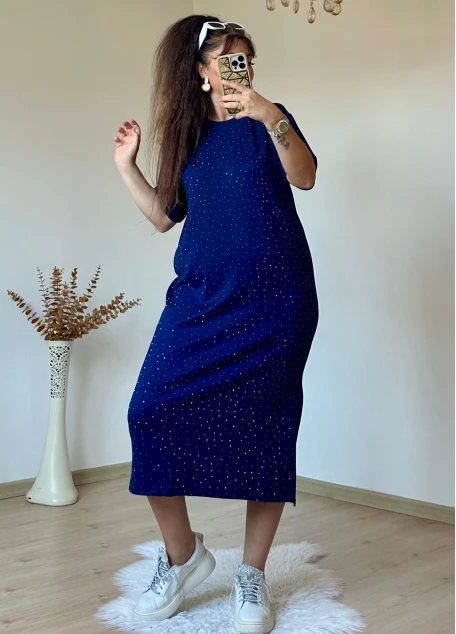 Taşlı Elbise Lacivert