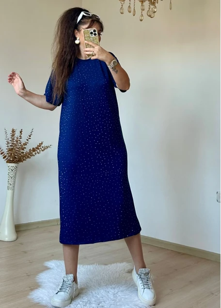 Taşlı Elbise Lacivert