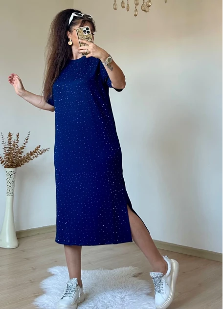 Taşlı Elbise Lacivert