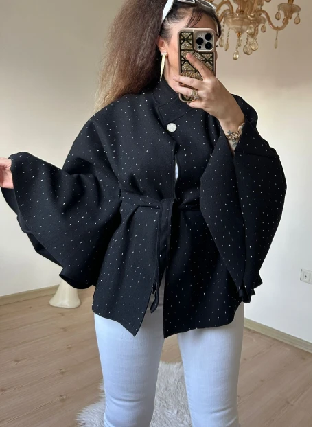 Taşlı Kısa Panco Siyah