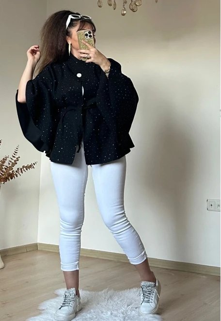 Taşlı Kısa Panco Siyah