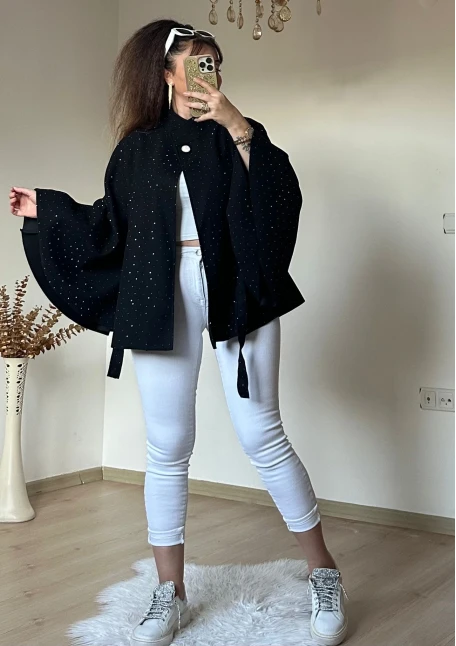 Taşlı Kısa Panco Siyah