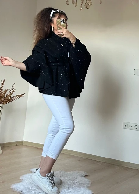 Taşlı Kısa Panco Siyah