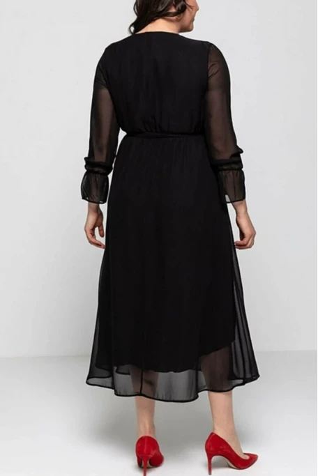 Uzun Düz Şifon Elbise Siyah