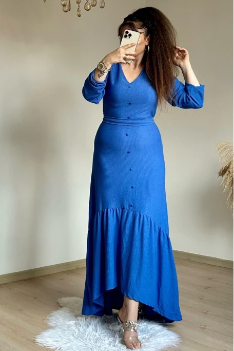 Uzun Kol Romantik Elbise Mavi