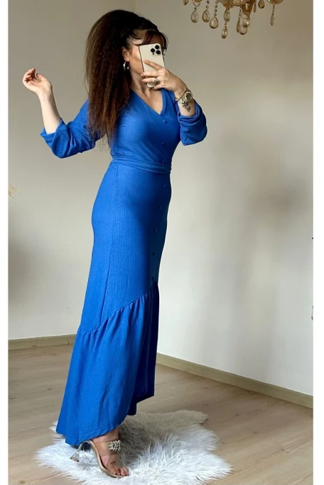 Uzun Kol Romantik Elbise Mavi
