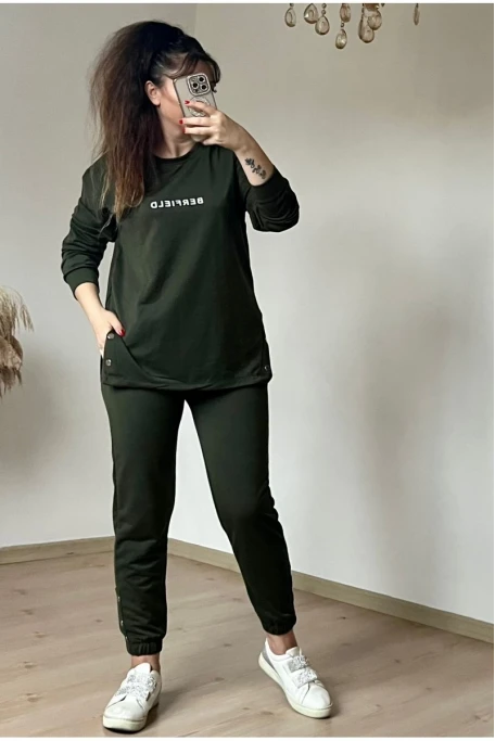 Uzun Kol Yan Çıtçıtlı Haki Takım