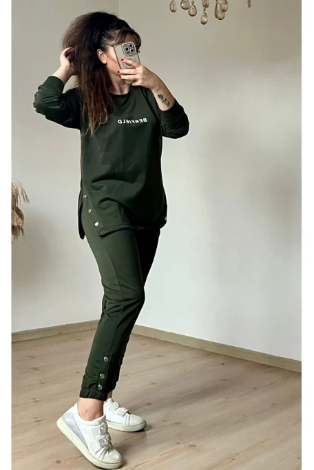 Uzun Kol Yan Çıtçıtlı Haki Takım