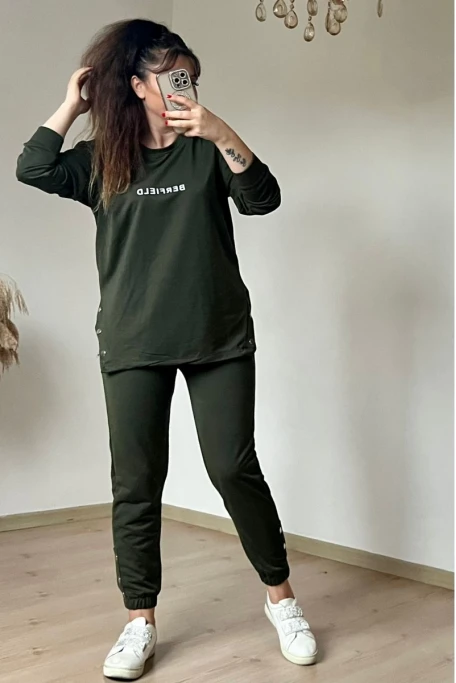 Uzun Kol Yan Çıtçıtlı Haki Takım