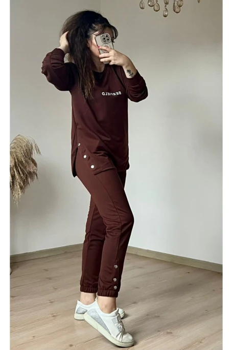 Uzun Kol Yan Çıtçıtlı Kahve Takım