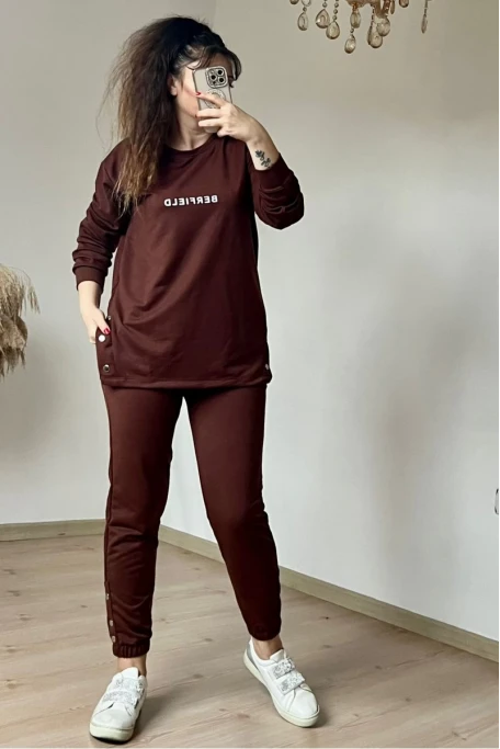 Uzun Kol Yan Çıtçıtlı Kahve Takım