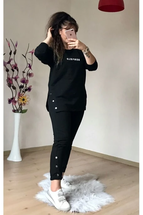 Uzun Kol Yan Çıtçıtlı Siyah Takım