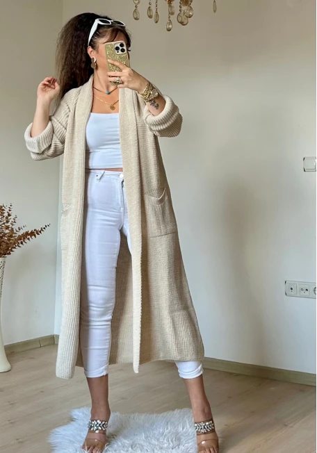 Uzun Salaş Hırka Bej