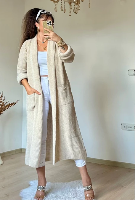 Uzun Salaş Hırka Bej