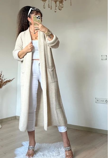 Uzun Salaş Hırka Bej