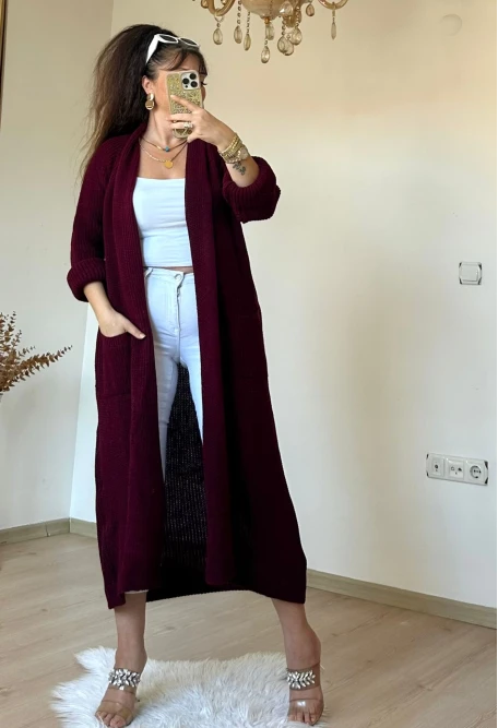 Uzun Salaş Hırka Bordo