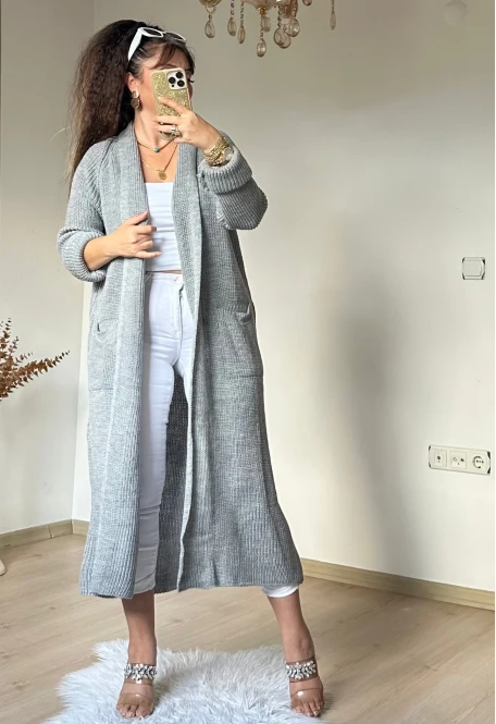 Uzun Salaş Hırka Gri