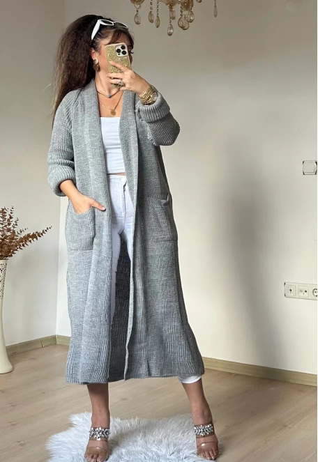 Uzun Salaş Hırka Gri