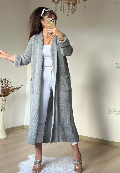 Uzun Salaş Hırka Gri