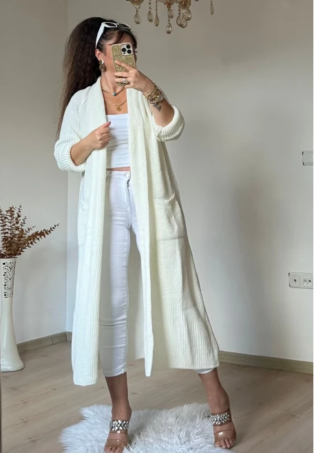 Uzun Salaş Hırka Krem