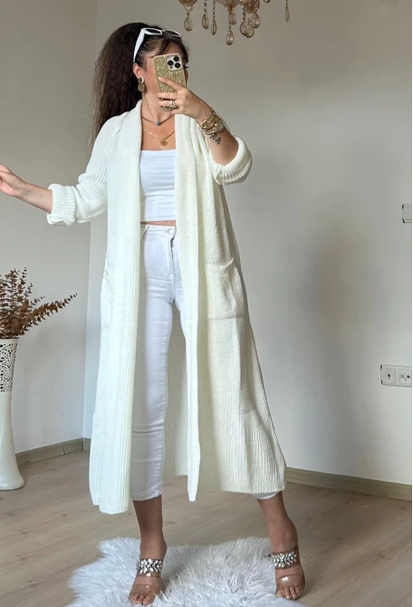 Uzun Salaş Hırka Krem